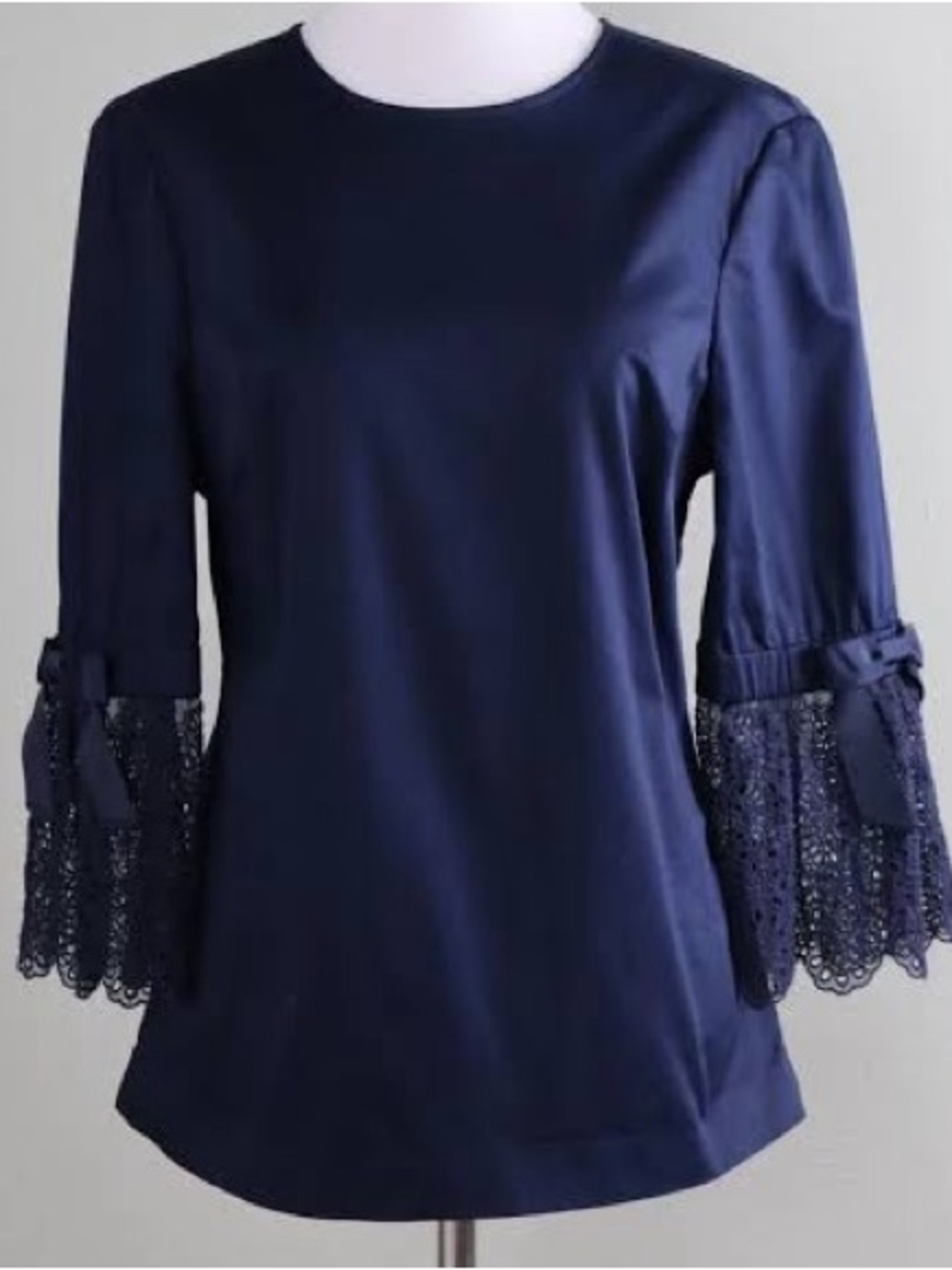 Ted Baker Frolta Cotton Lace Bell Sleeve Blouse Top Navy Size 2 US 6